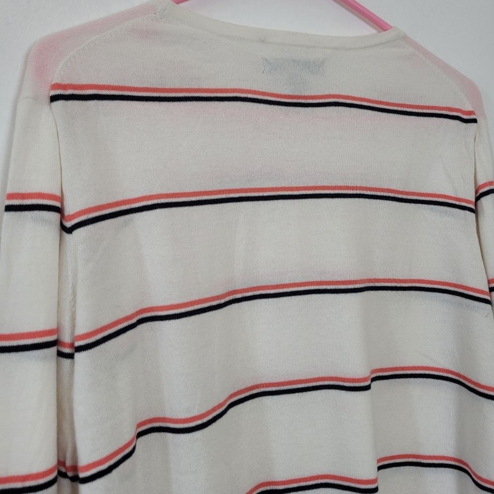 Bass Striped Cotton Knit Top Lightweight Pink White Spring Preppy Large Women's - Picture 8 of 9